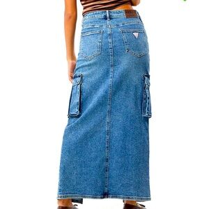 NWOT Guess Long Split Front Cargo Denim Maxi Skirt - Dark Blue